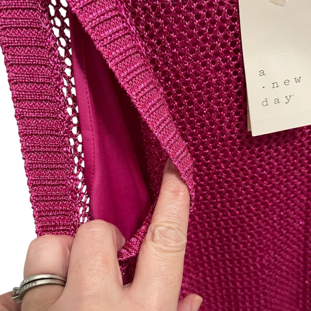 Women's Openwork Midi knit Tank Dress - A New Day Pink small NWT - Picture 3 of 6